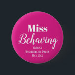 Funny Pink Bachelorette Party 6 Cm Round Badge<br><div class="desc">Get the party started with the Funny Pink Bachelorette Party Button! This accessory is perfect for adding a touch of humour and fun to your bachelorette party. With its pink and white colours, you can customise it with your own text message, whether it's the bride's name, event name, or event...</div>