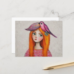Funny Pink Bird in Her Hair Postcard