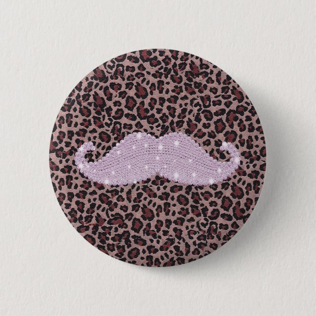 Funny Pink Bling Moustache And Animal Print 6 Cm Round Badge (Front)
