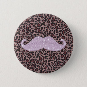 Funny Pink Bling Moustache And Animal Print 6 Cm Round Badge