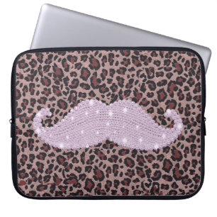 Funny Pink Bling Moustache And Animal Print Laptop Sleeve
