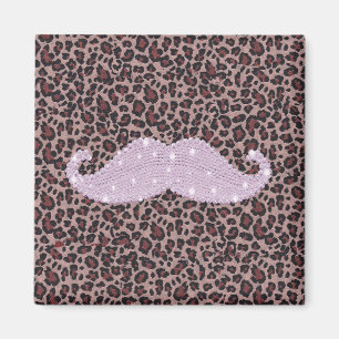 Funny Pink Bling Moustache And Animal Print Magnet