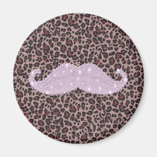 Funny Pink Bling Moustache And Animal Print Magnet