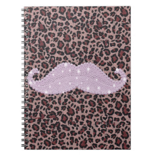 Funny Pink Bling Moustache And Animal Print Notebook