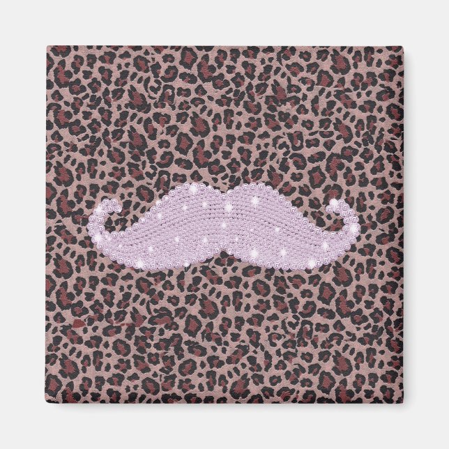 Funny Pink Bling Moustache And Animal Print Patter Magnet (Front)
