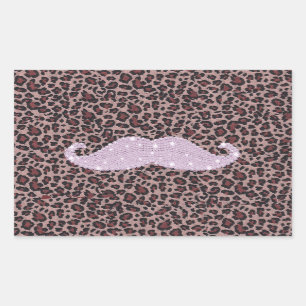 Funny Pink Bling Moustache And Animal Print Patter Rectangular Sticker