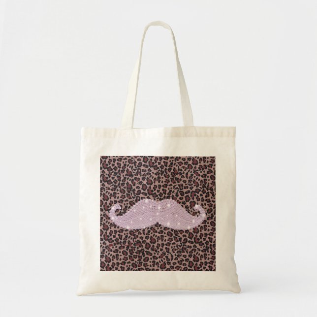 Funny Pink Bling Moustache And Animal Print Tote Bag (Front)