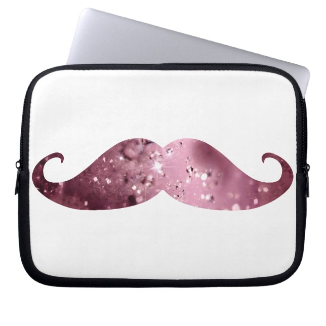 Funny Pink Bling Moustache Laptop Sleeve (Front)