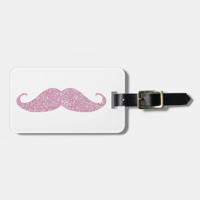 Funny Pink Bling Moustache Luggage Tag (Front Horizontal)