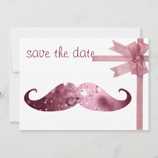 Funny Pink Bling Moustache Save The Date (Front)