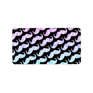 Funny Pink Blue Floral Damask Moustache Pattern Label