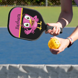 FUNNY PINK CARTOON BIRD WITH NAME   PICKLEBALL PADDLE