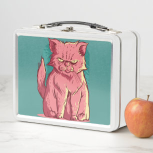 Funny Pink Cat Metal Lunch Box
