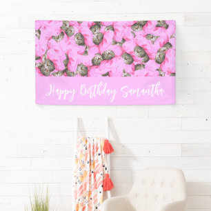 Funny Pink Cat Pattern Banner