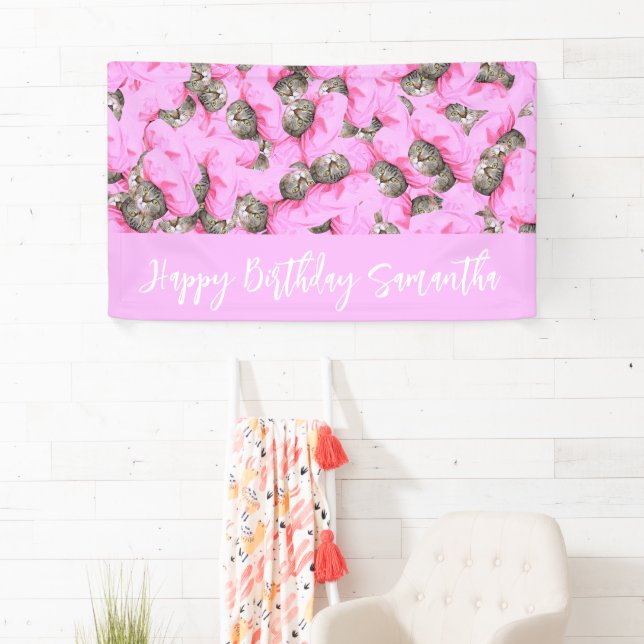 Funny Pink Cat Pattern  Banner (Insitu)