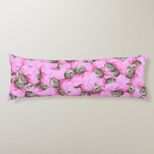 Funny Pink Cat Pattern Body Cushion (Front)