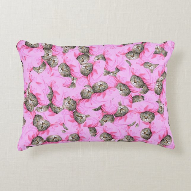 Funny Pink Cat Pattern Decorative Cushion (Front)