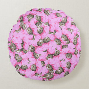 Funny Pink Cat Pattern Round Cushion