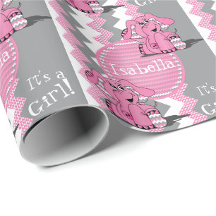 Funny Pink Chevron Elephant - Personalise Wrapping Paper