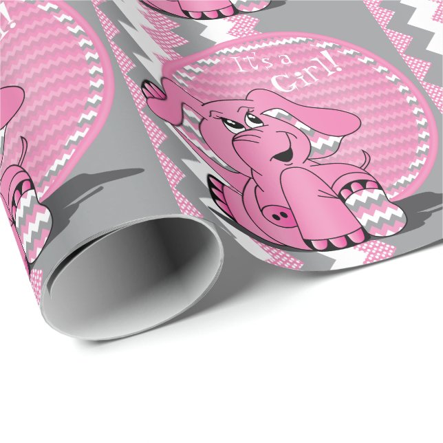 Funny Pink Chevron Elephant Wrapping Paper (Roll Corner)