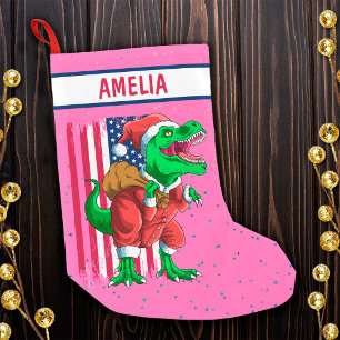 Funny Pink Christmas Santa TRex Tyrannosaurus Xmas Small Christmas Stocking