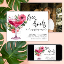 Funny Pink Cocktail Trendy Modern Photo Wedding 