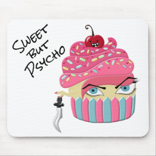 Funny Pink Cupcake Sweet but Psycho Halloween Mouse Mat