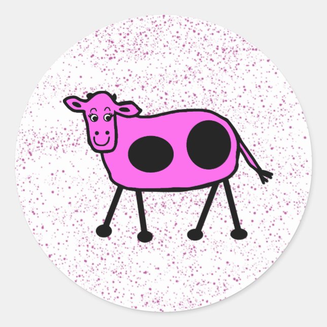 Funny Pink Cute Cartoon Cow Dotty Classic Round Sticker (Front)