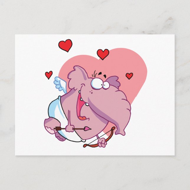 Funny Pink Elephant Cupid Postcard (Front)