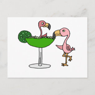 Funny Pink Flamingo and Margarita Postcard