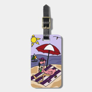 Funny Pink Flamingo at the Beach Luggage Tag