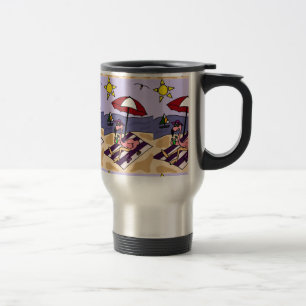 Funny Pink Flamingo at the Beach Travel Mug