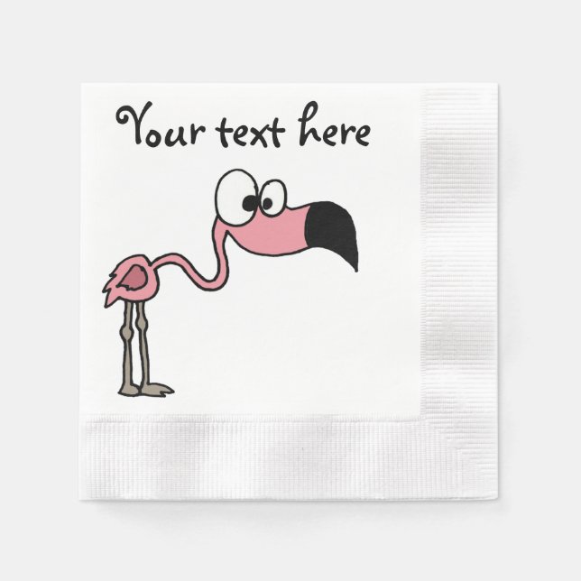 Funny Pink Flamingo Bird Cartoon Napkin (Front)