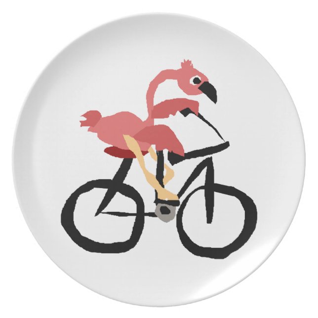 Funny Pink Flamingo Bird on Bicycle Plate (Front)