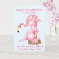 Funny Pink Flamingo Dinosaur 5th Birthday