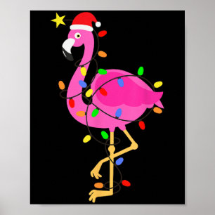 Funny Pink Flamingo In Santa Hat Christmas In July Poster