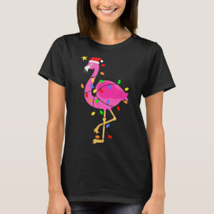Funny Pink Flamingo In Santa Hat Christmas In July T-Shirt