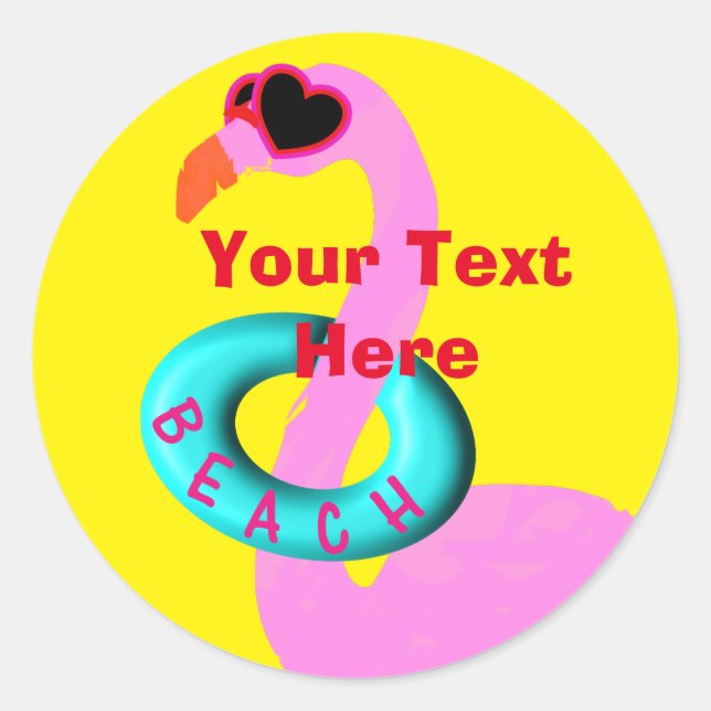 Funny Pink Flamingo Personaliized Classic Round Sticker (Front)