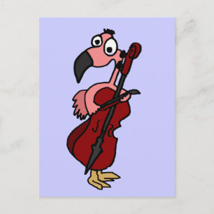 Funny Pink Flamingo Playing Cello Postcard