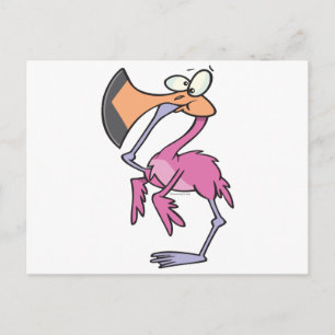funny pink flamingo with foot in mouth postcard