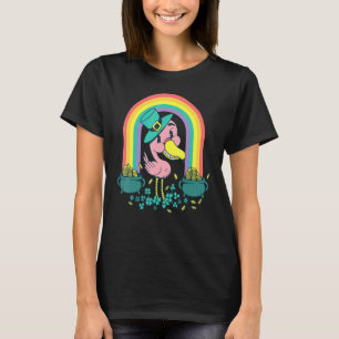 Funny Pink Flamingo With Pots of Gold St Patrick's T-Shirt
