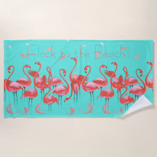 Funny Pink Flamingos Flocking to the Beach Towel