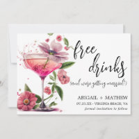 Funny Pink Floral Cocktail Trendy Photo Wedding