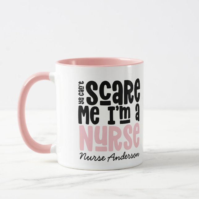 Funny pink girly nurse typography thank you modern mug (Left)