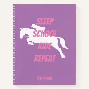 Funny Pink Horse Riding Girl Jumping School Notebook
