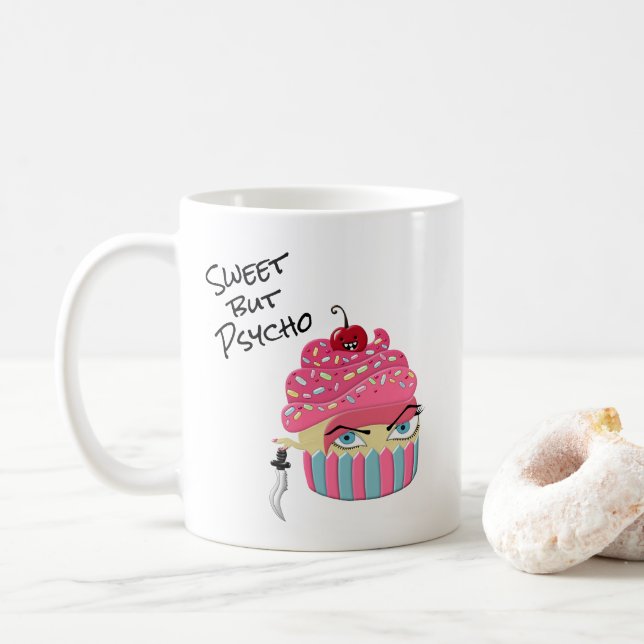Funny Pink Kawaii Food Humour Cupcake Halloween Coffee Mug (With Donut)
