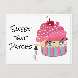 Funny Pink Kawaii Scary Cupcake Happy Halloween Postcard