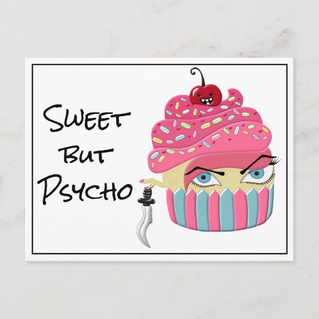 Funny Pink Kawaii Scary Cupcake Happy Halloween Postcard (Front)