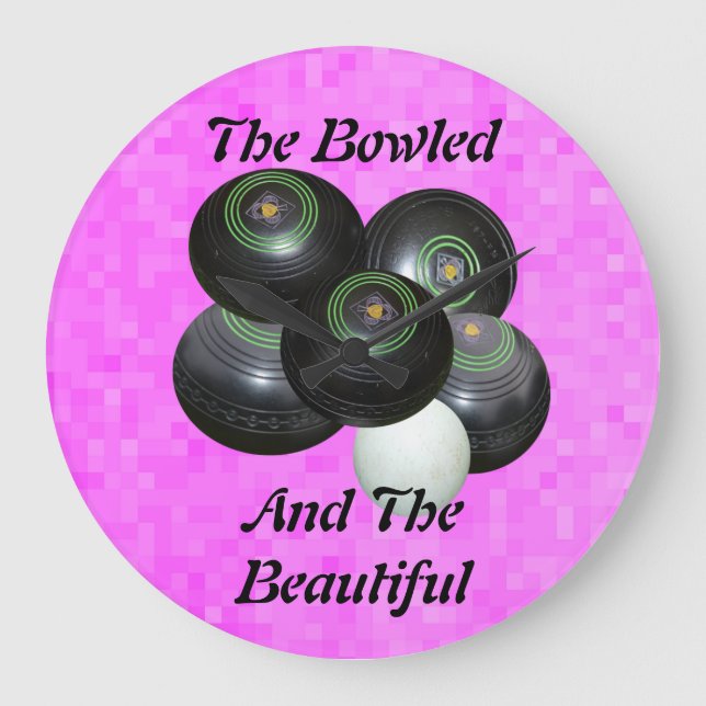 Funny Pink Lawn Bowls Bowled Beautiful Design, Large Clock (Front)