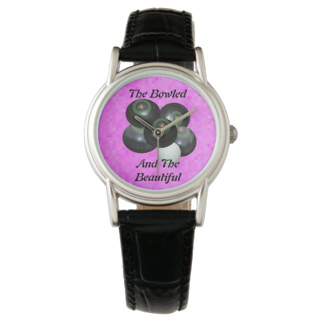 Funny Pink Lawn Bowls Bowled Beautiful Design, Watch (Front)